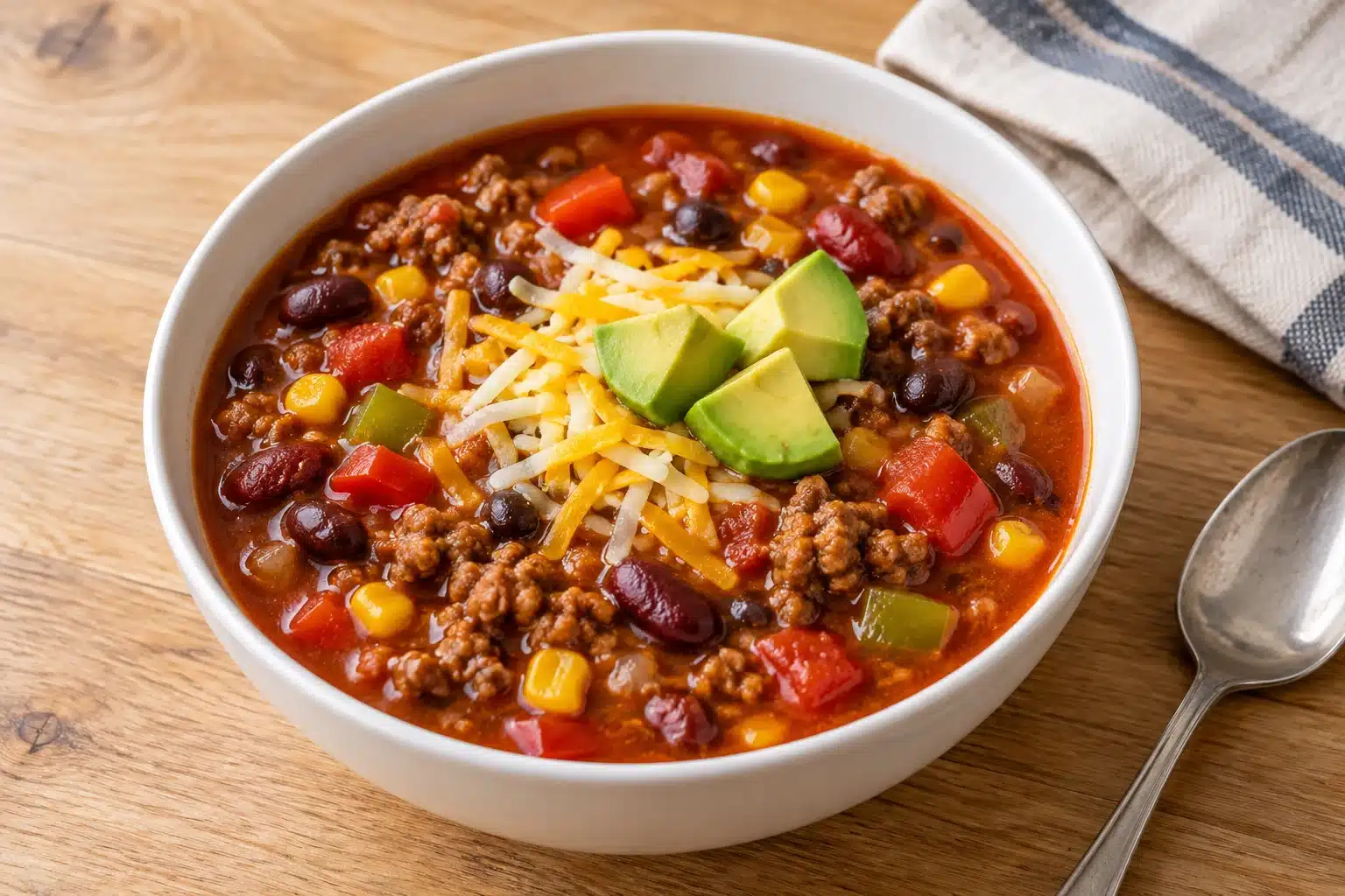 Taco Soup with Beef, Beans and Corn