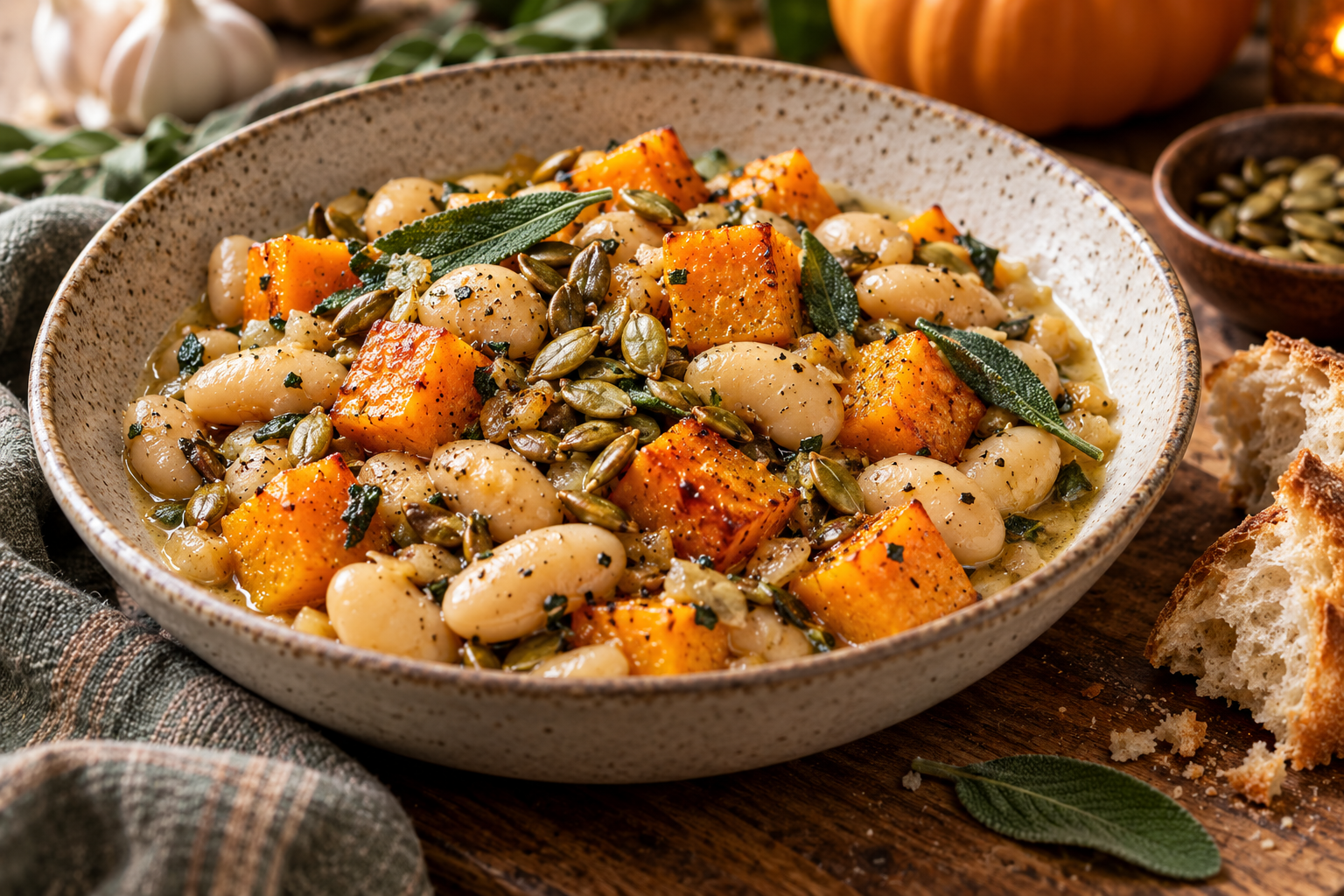 Creamy White Beans with Roasted Squash and Sage